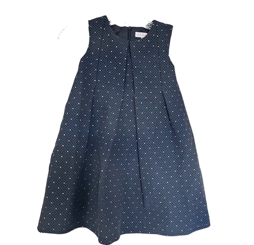 Lili Gaufrette girls navy a-line textured rose gold hearts dress size 12
